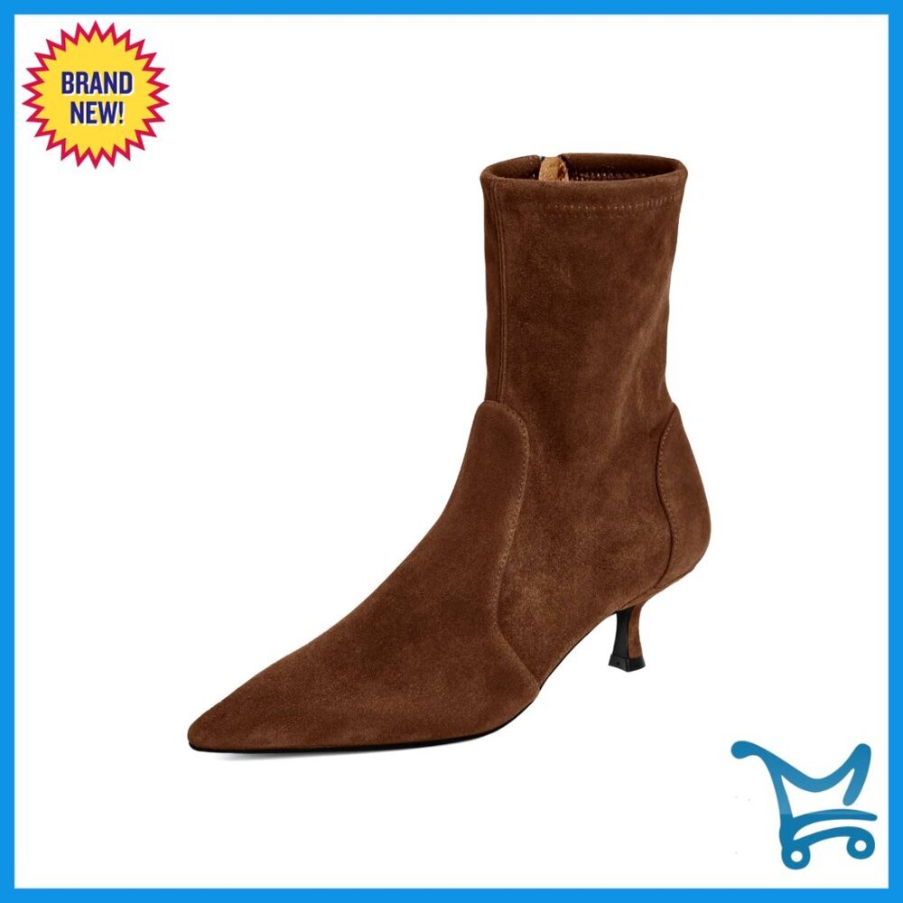 Low Kitten Heel Ankle Boots Pointed Toe Side Zipper Fall Shoes